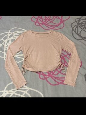Aeropostale Light Pink Long Sleeve Ruched Top With Side Tie Details